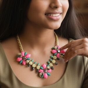 J. Crew Pink and Gold Statement Necklace